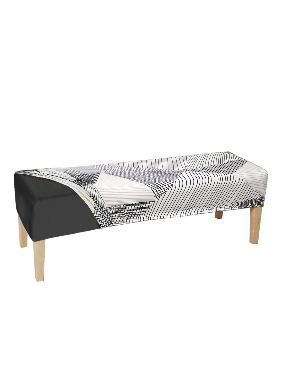 HOKIPO Black & White Printed Rectangle Stretchable Dining Chair Cover