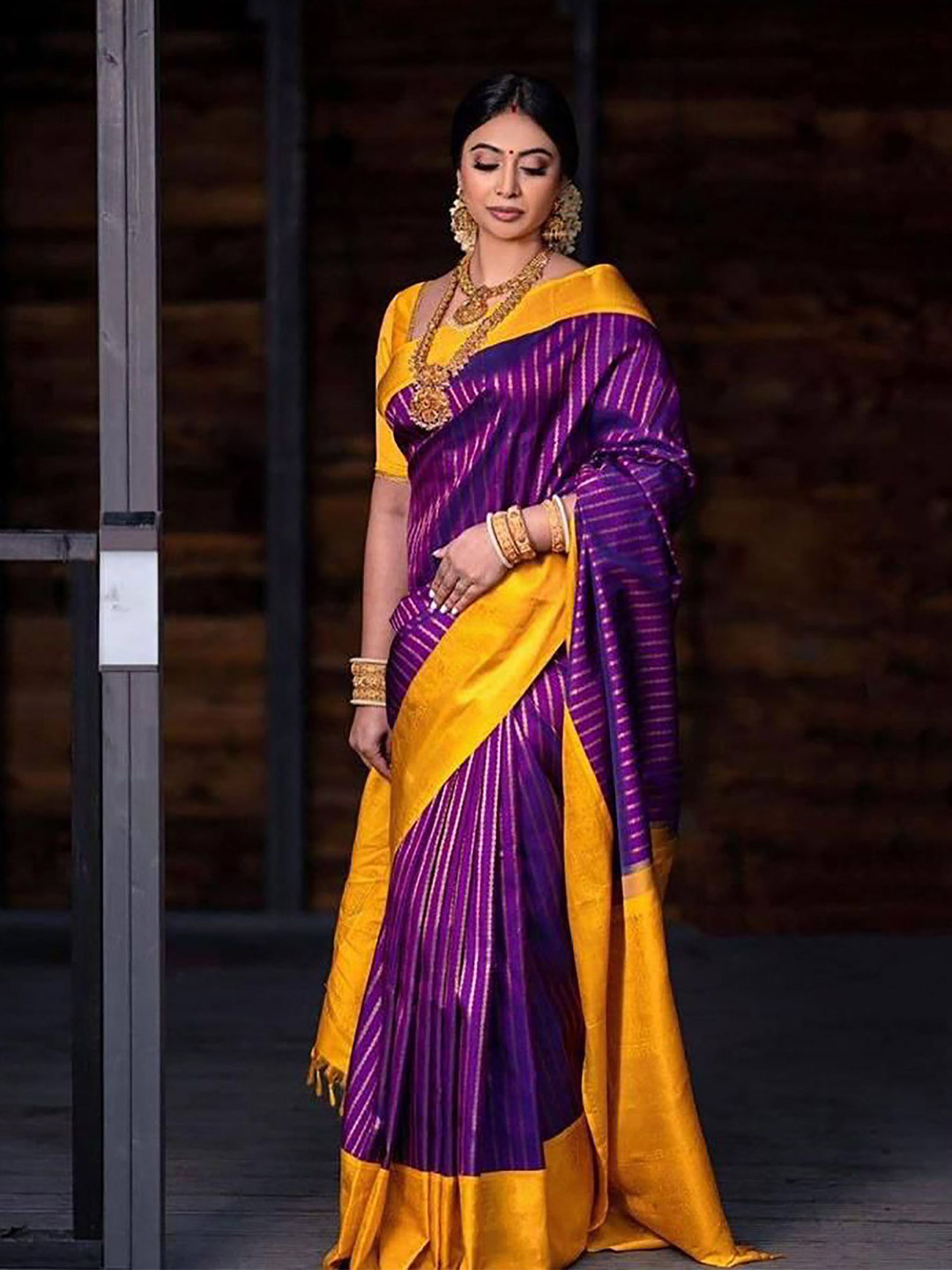 Mitera Striped Zari Woven Design Banarasi Saree