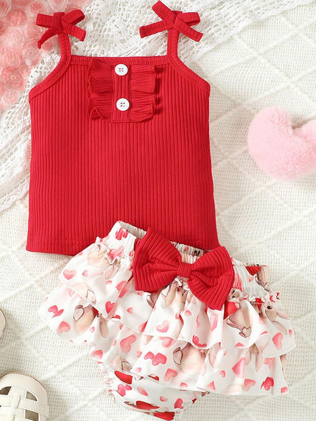 Hopscotch Boys Red Pure Cotton Printed Clothing Set