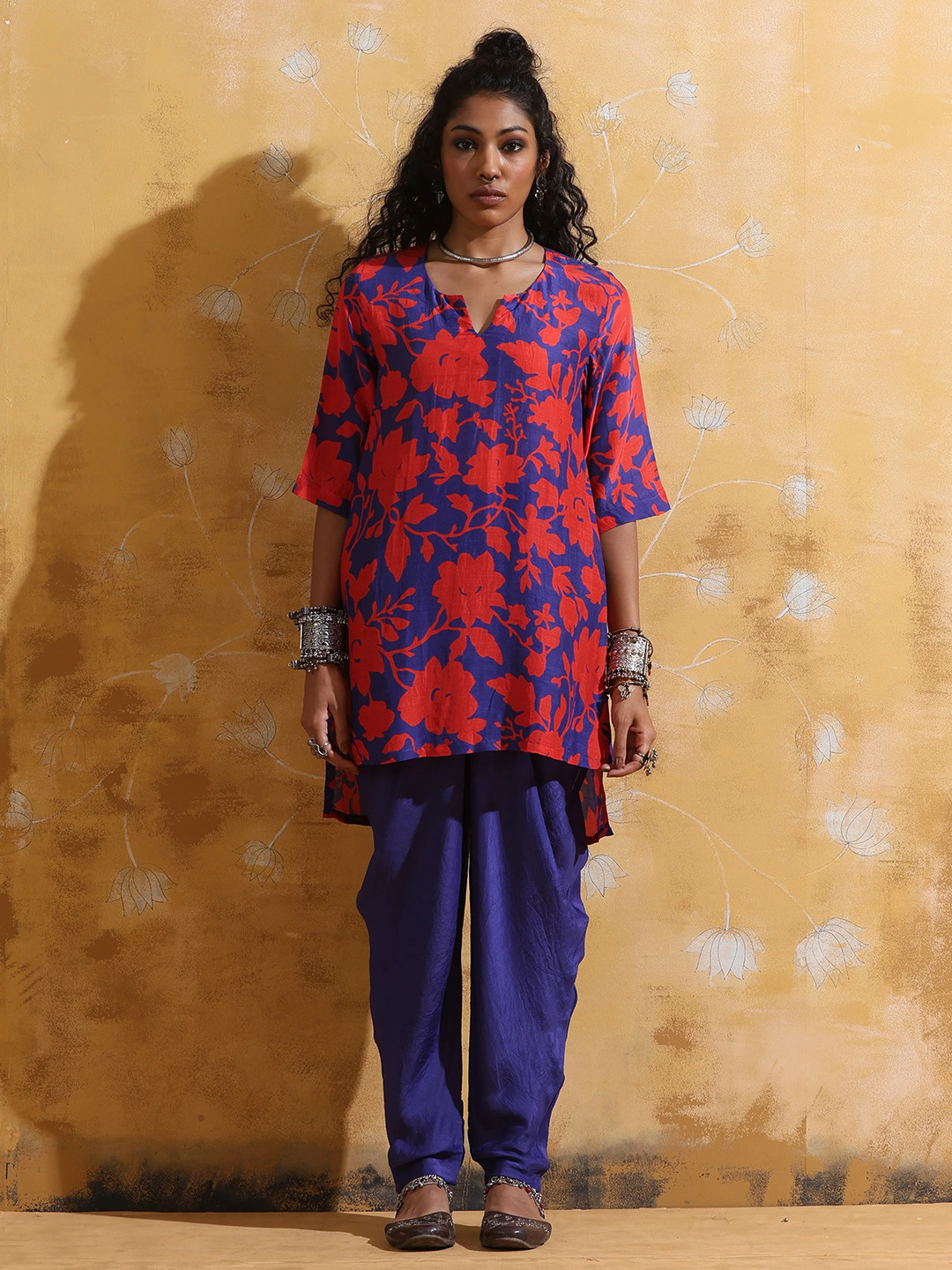 trueBrowns Jaal Printed Muslin Silk Tunic With Dhoti Co-Ords