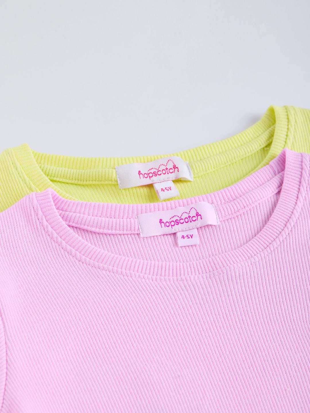 Hopscotch Girls Pack of 2 Printed Lettuce Trim T-shirts