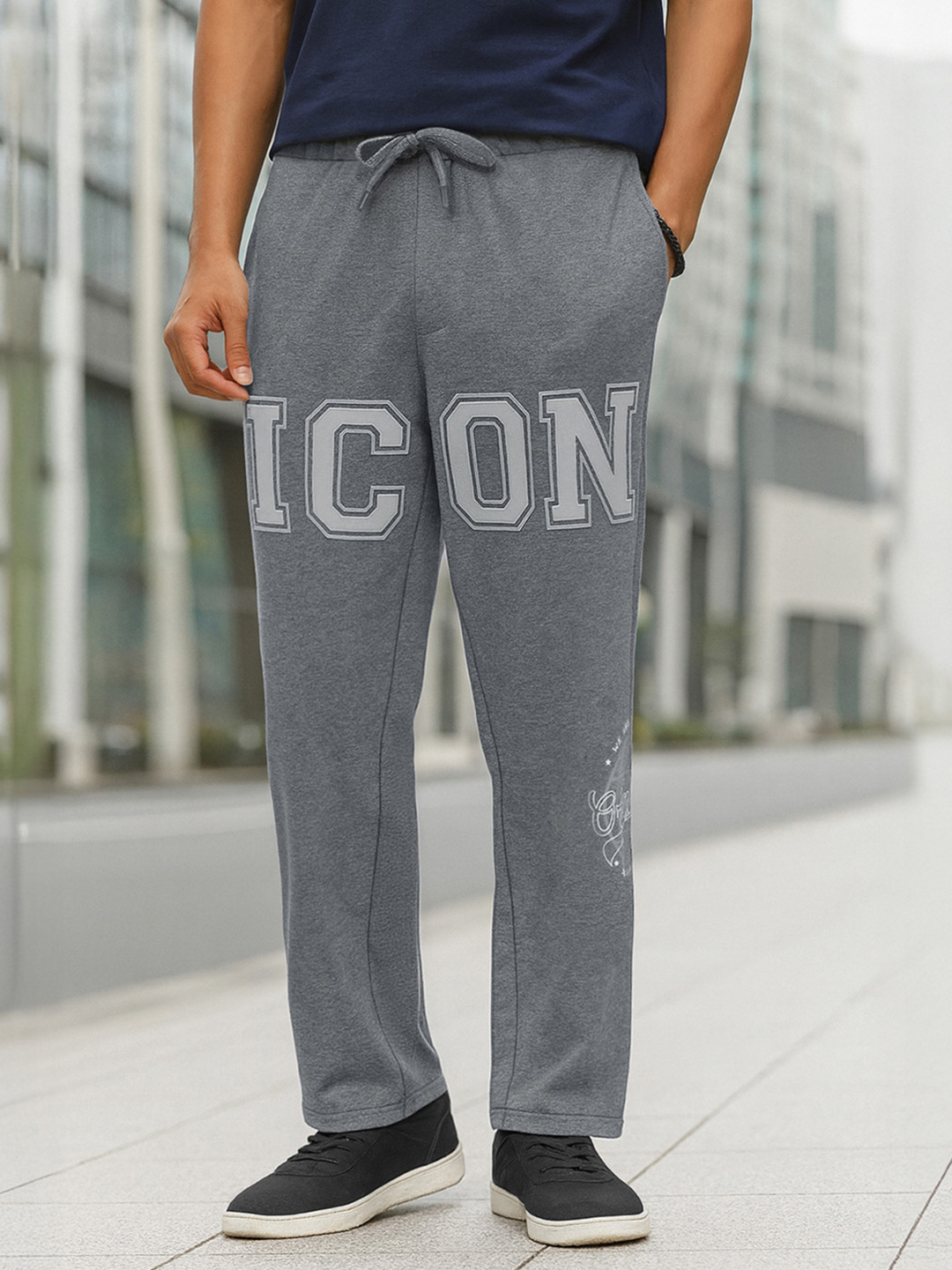 Bewakoof Men Icon Graphic Printed Oversized Wide Leg Track Pants