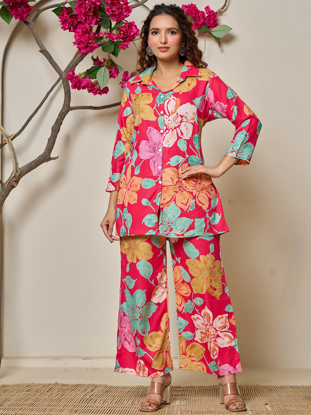 Banwaree Printed Shirt Collar Shirt With Trousers