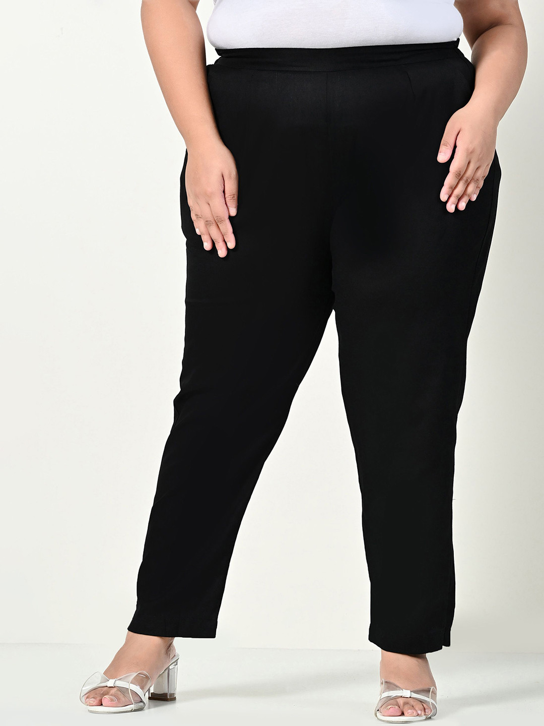 DEEPRA CREATION Women Relaxed Straight Fit Mid-Rise Flat-Front Cotton Regular Trousers