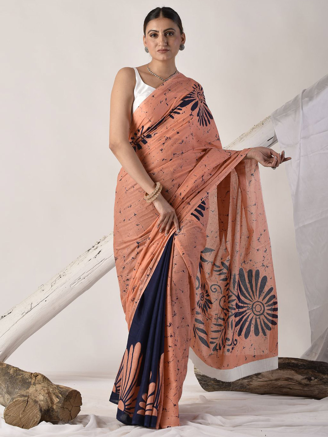 sutra attire Peach Pure Cotton Hald n Half Saree
