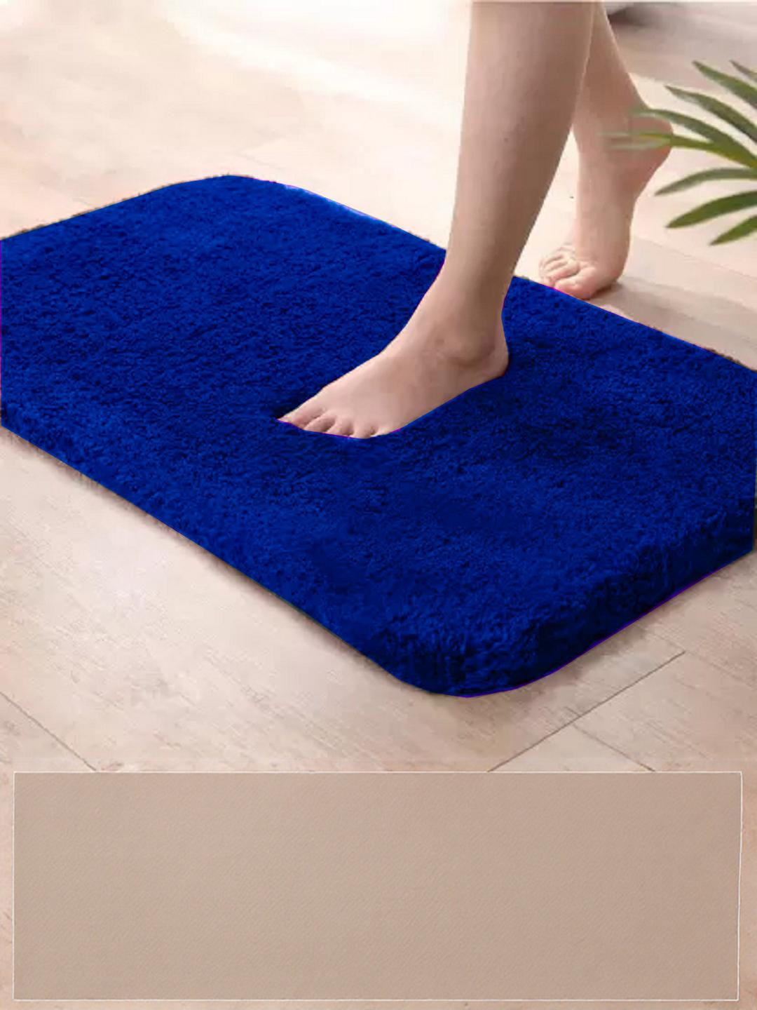 CROWN MATTINGS Blue 1400 GSM Polyester Bath Rugs