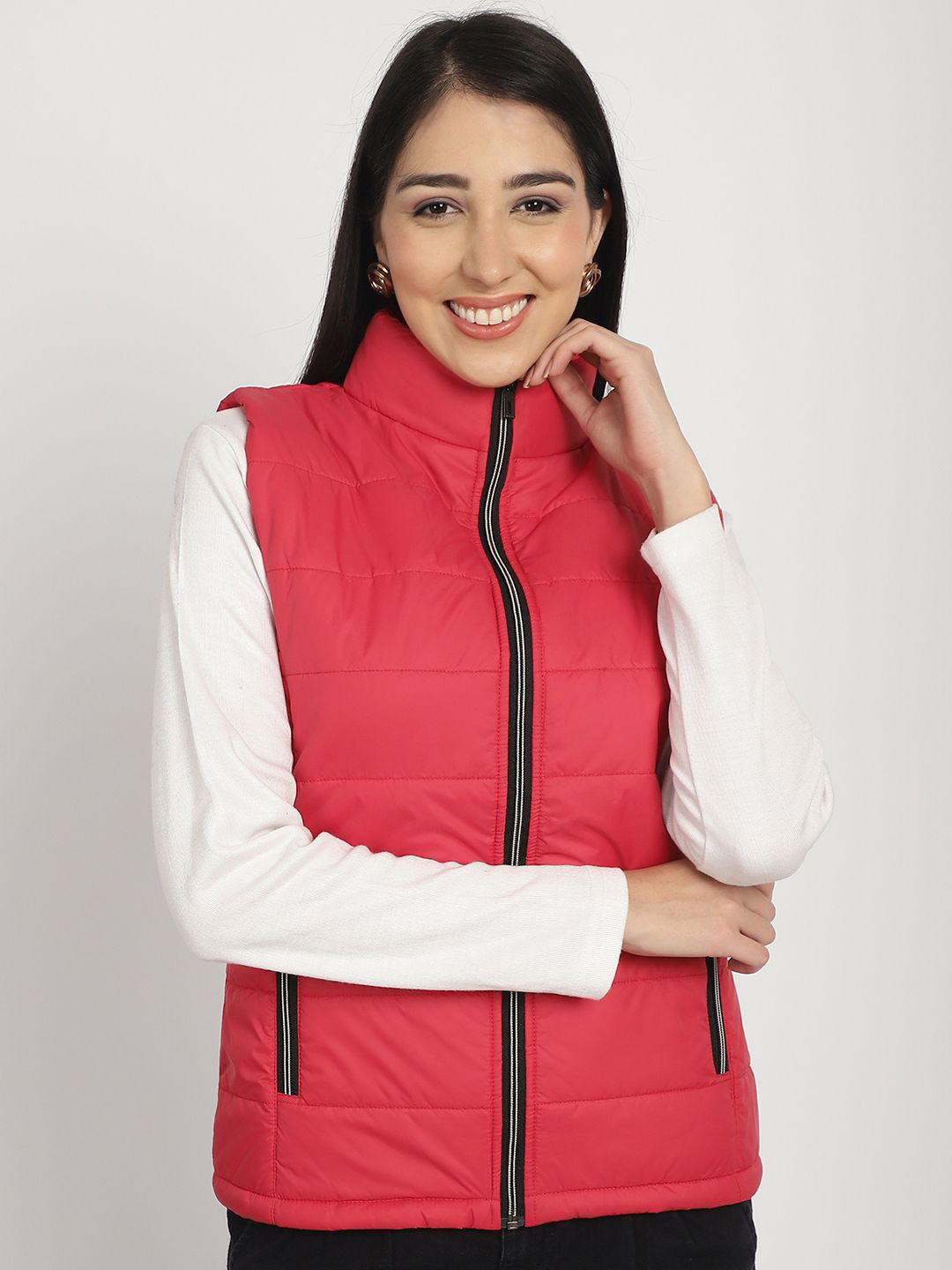 SANHOK Women Mock Collar Solid Lightweight Gele Jacket