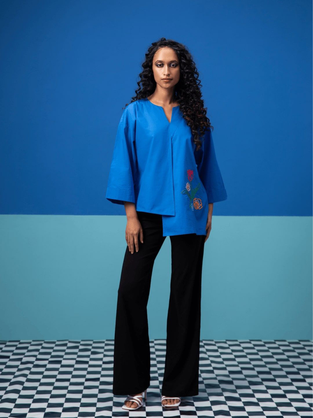 Stylefables Floral Embroidered High-Low Regular Fit Shirt