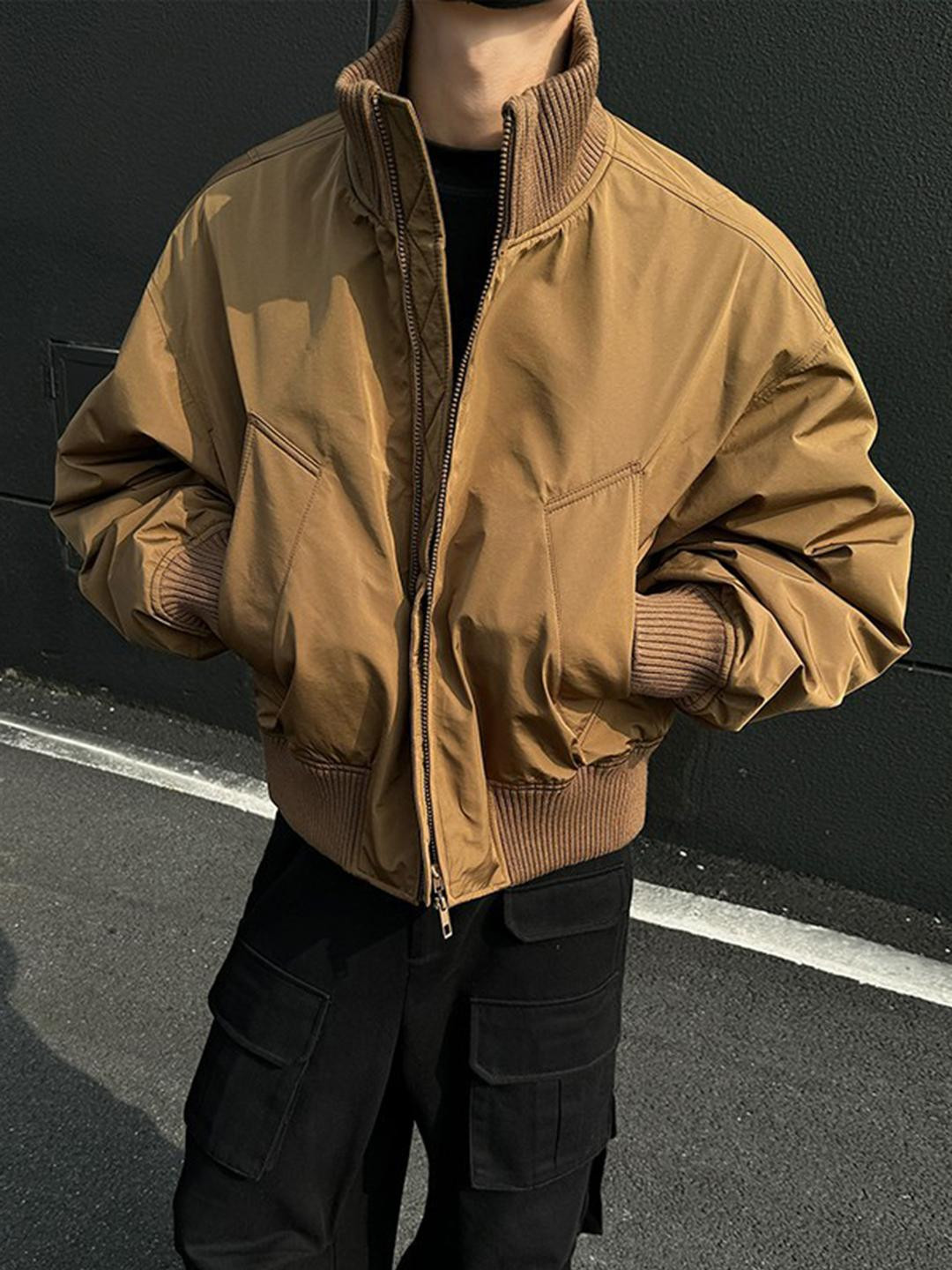 HERE&NOW Men Beige Zip-Up Solid Bomber Jacket