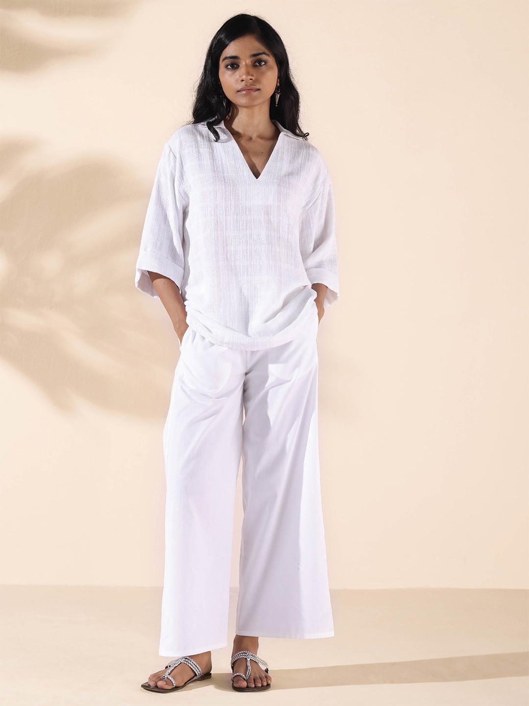 trueBrowns Malang Cotton V-Neck Top With Trousers Co-Ords