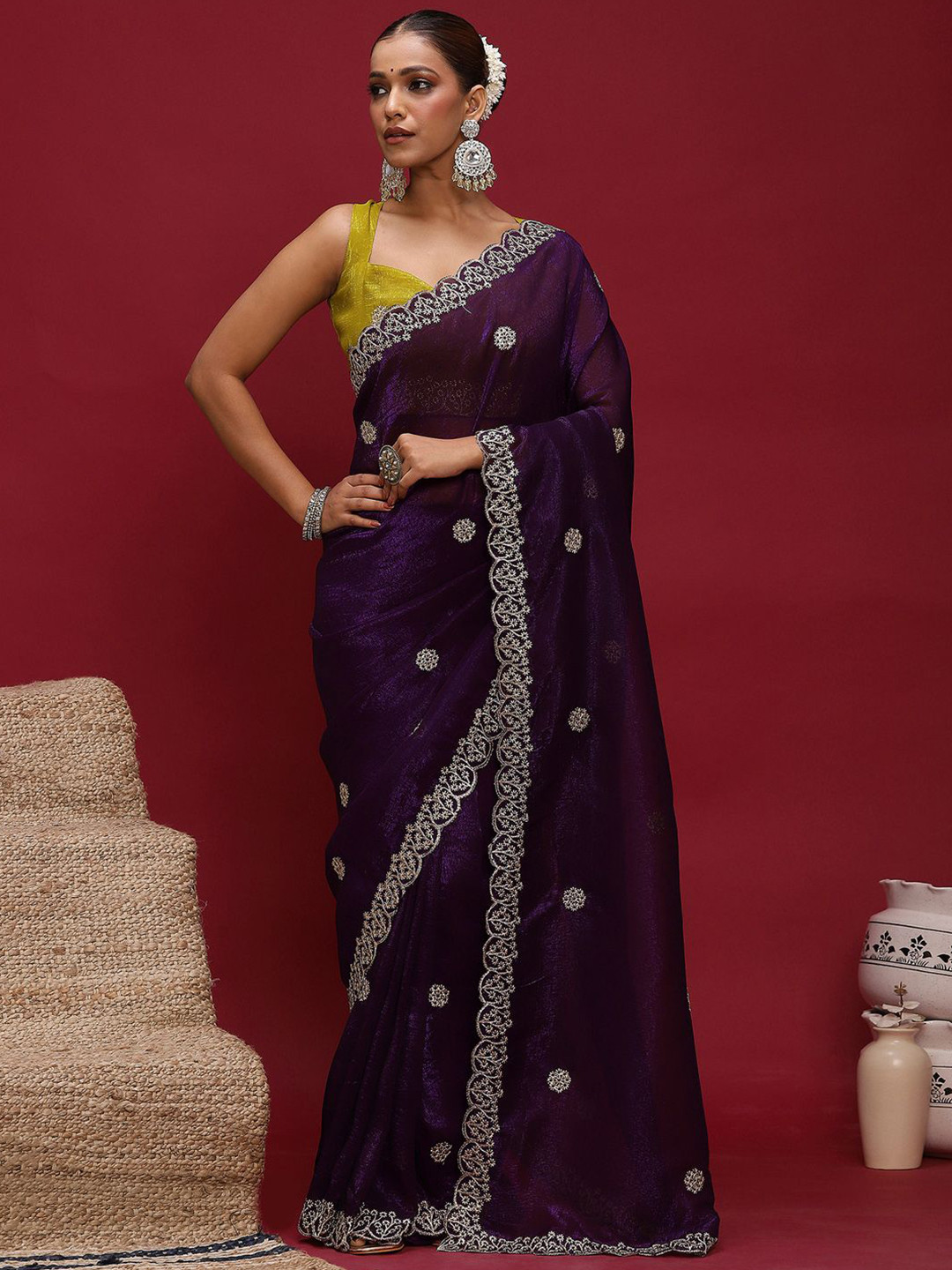 all about you Embellished Zari Tissue Designer Saree