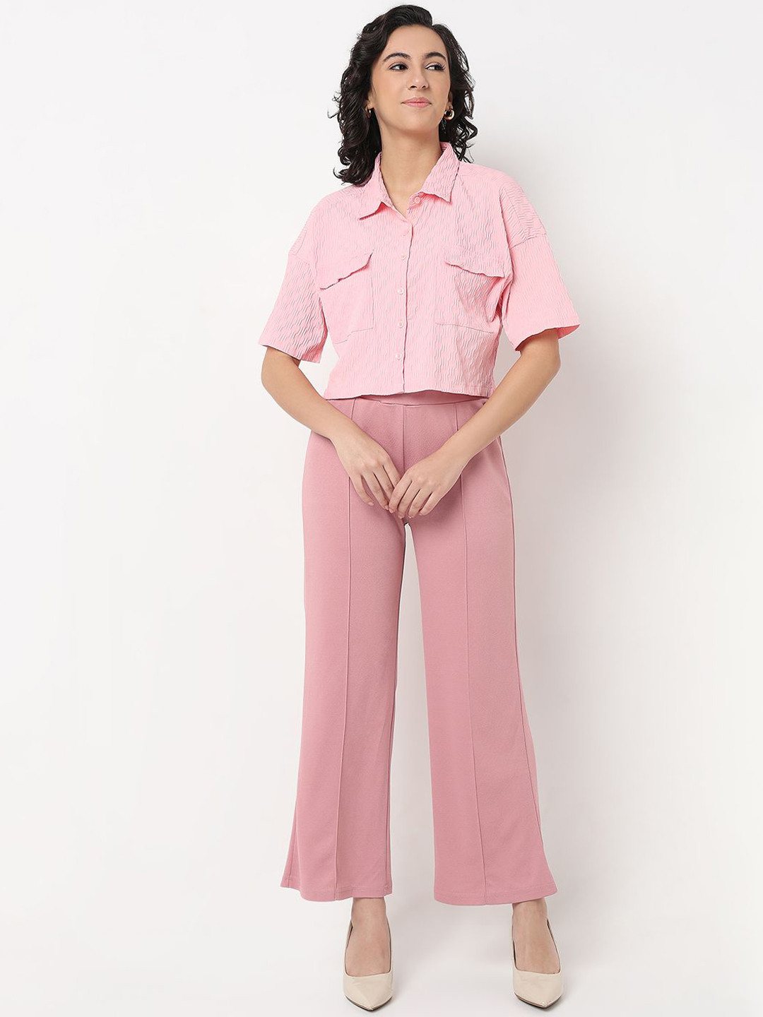 Smarty Self Design Shirt With Trousers Co-Ords