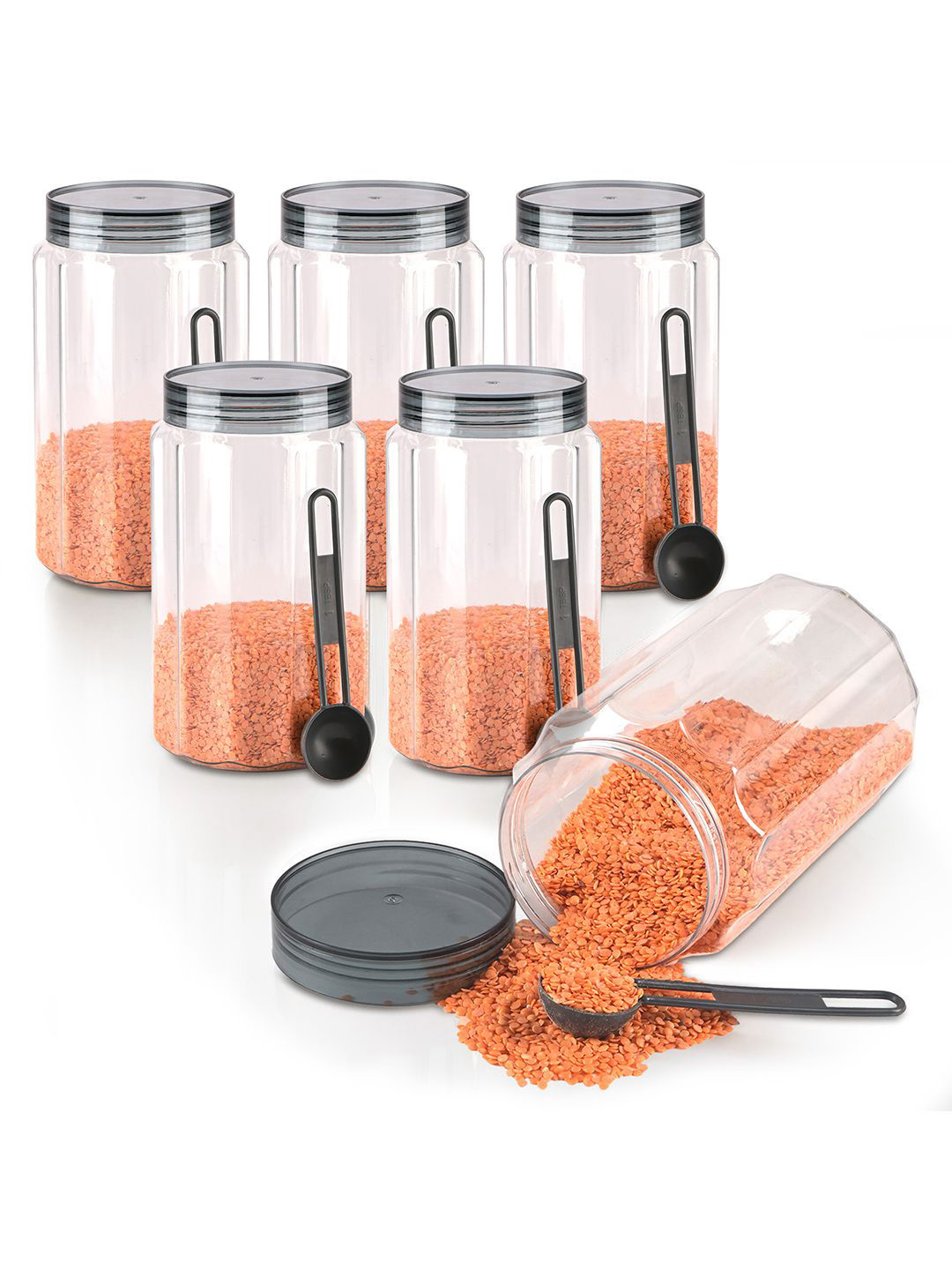 Kuber Industries Grey & Transparent 6 Pieces Containers for Kitchen Storage 1.1L Each