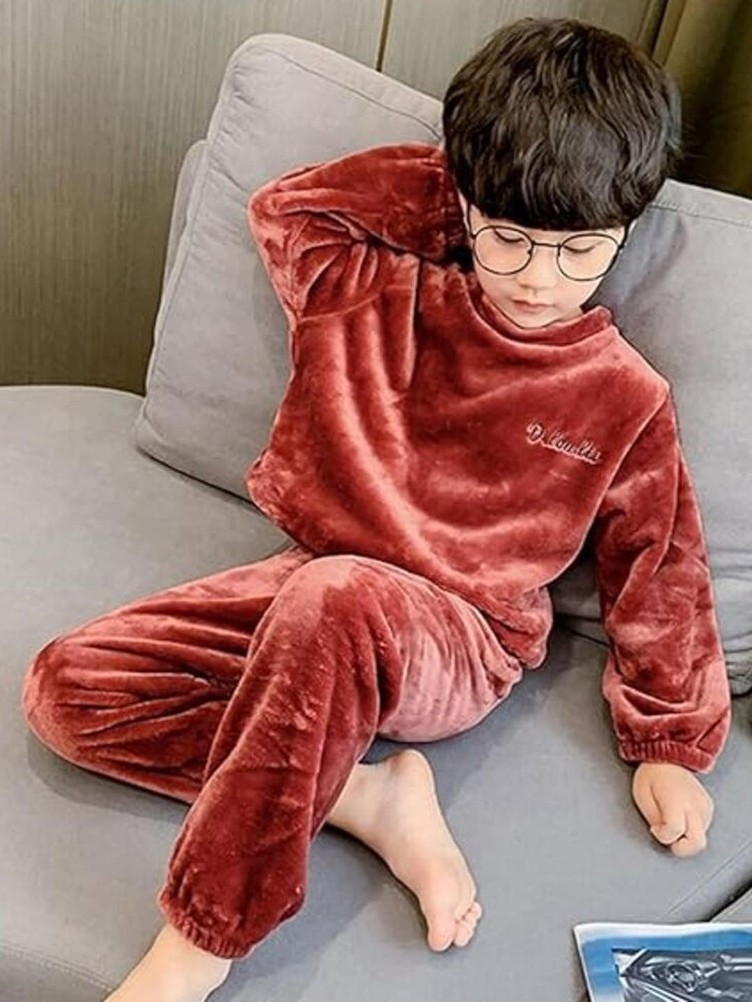 FITIN OUTFIT Boys Red Solid Winter Nightdress