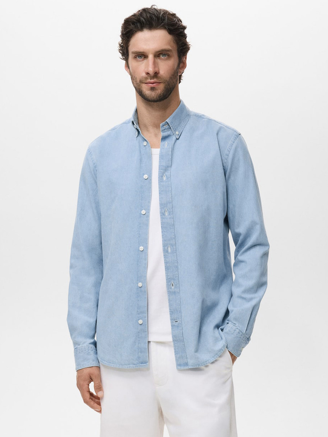 MANGO MAN Button-Down Collar Denim Casual Shirt