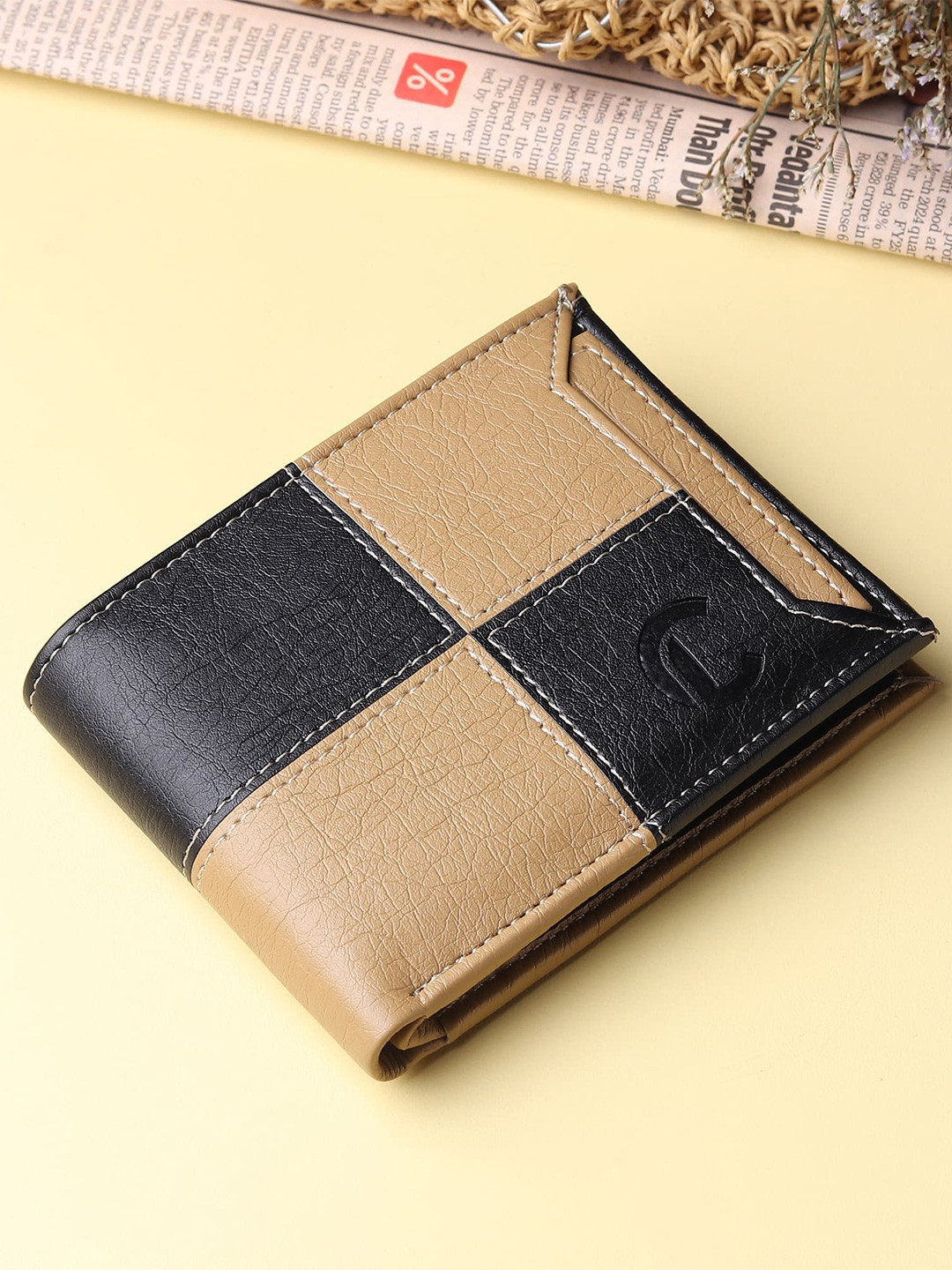 CRAFT LINE Men Colourblocked Cut Work PU Two Fold Wallet