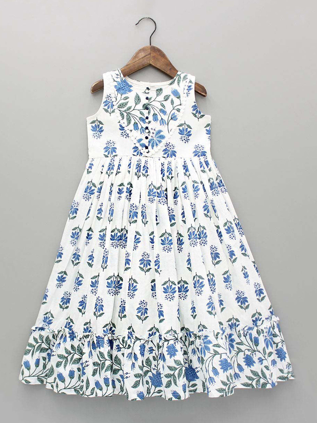 White World Girls Floral Printed Round-Neck Fit-Flared Ethnic Dresses
