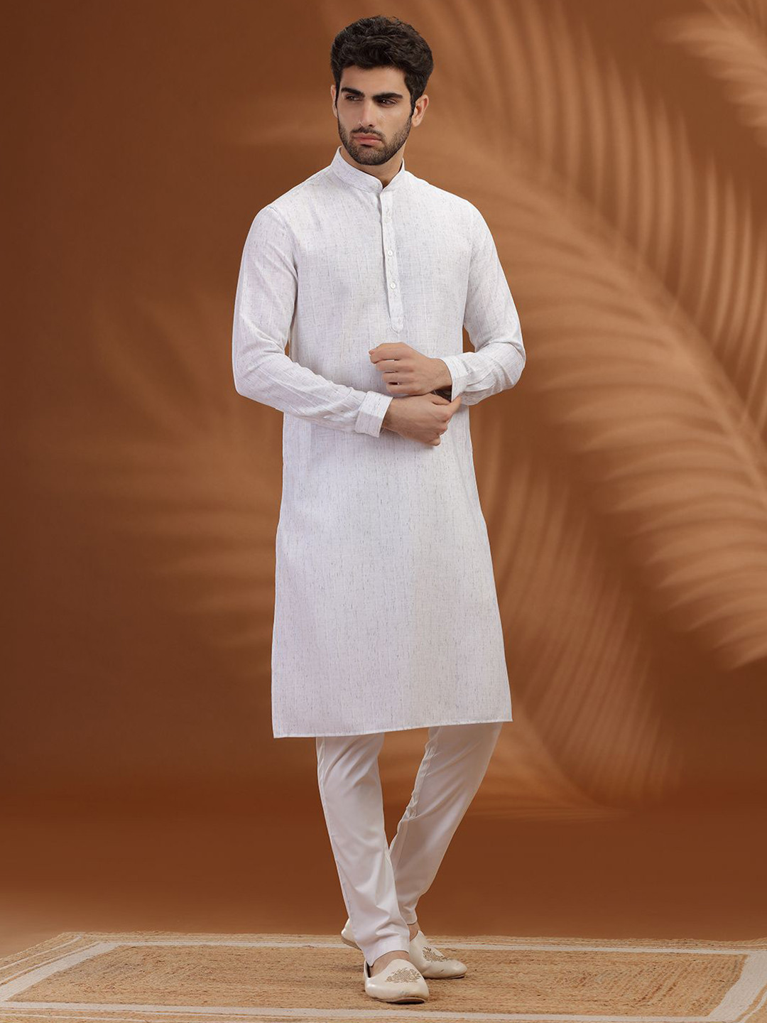 Modi Kurta Men Striped Full Sleeve Mandarin Collar Straight Kurta