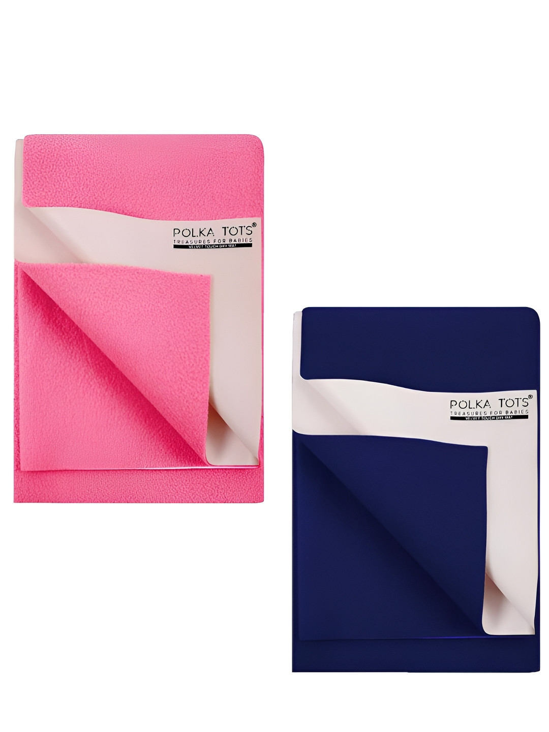 Polka Tots Kids Pink & Navy Blue 2 Pieces Cotton Water Resistant Mattress Protectors