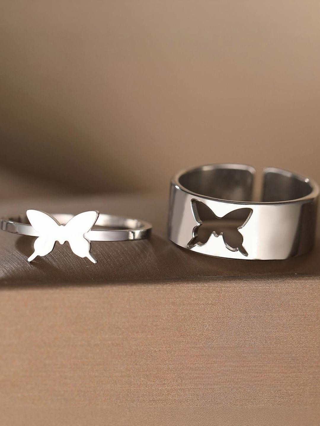 DressBerry Women Silver Butterfly Matching Wrap Rings