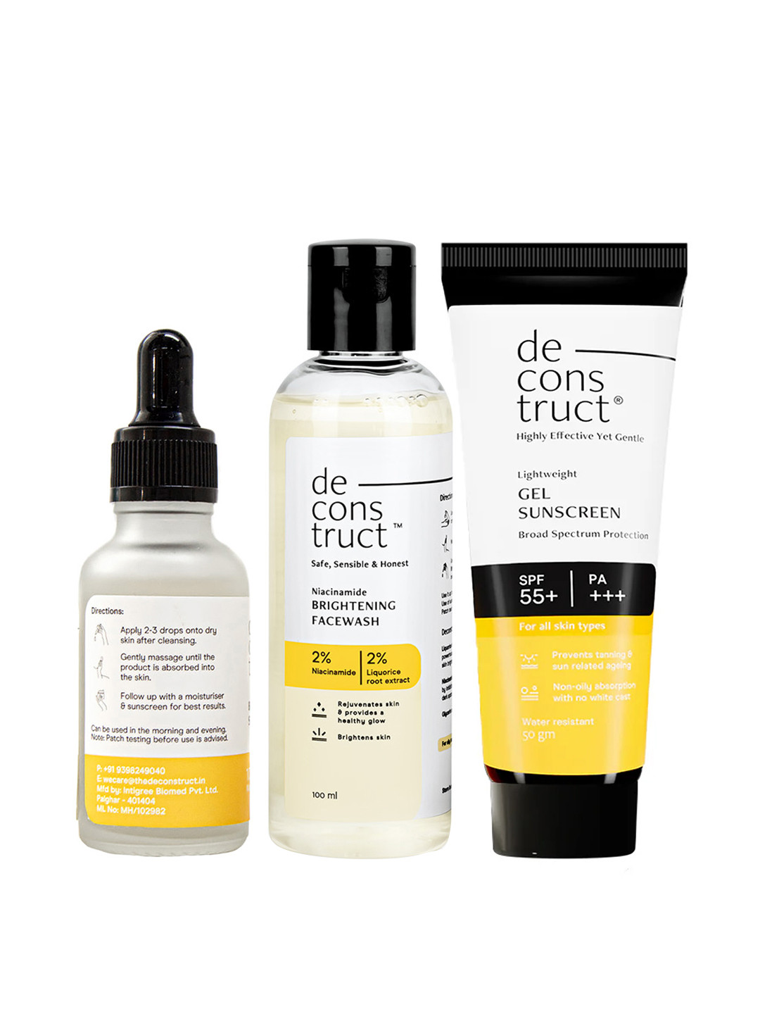 deconstruct Brightening Combo - Face Wash 100ml + Sunscreen 50g + Serum 30ml + Cream 50g