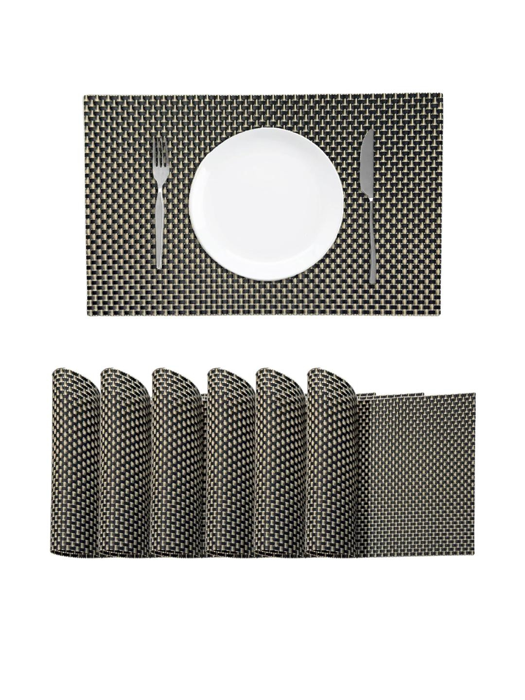 Black Gold Pack of 6 Black PVC Placemats
