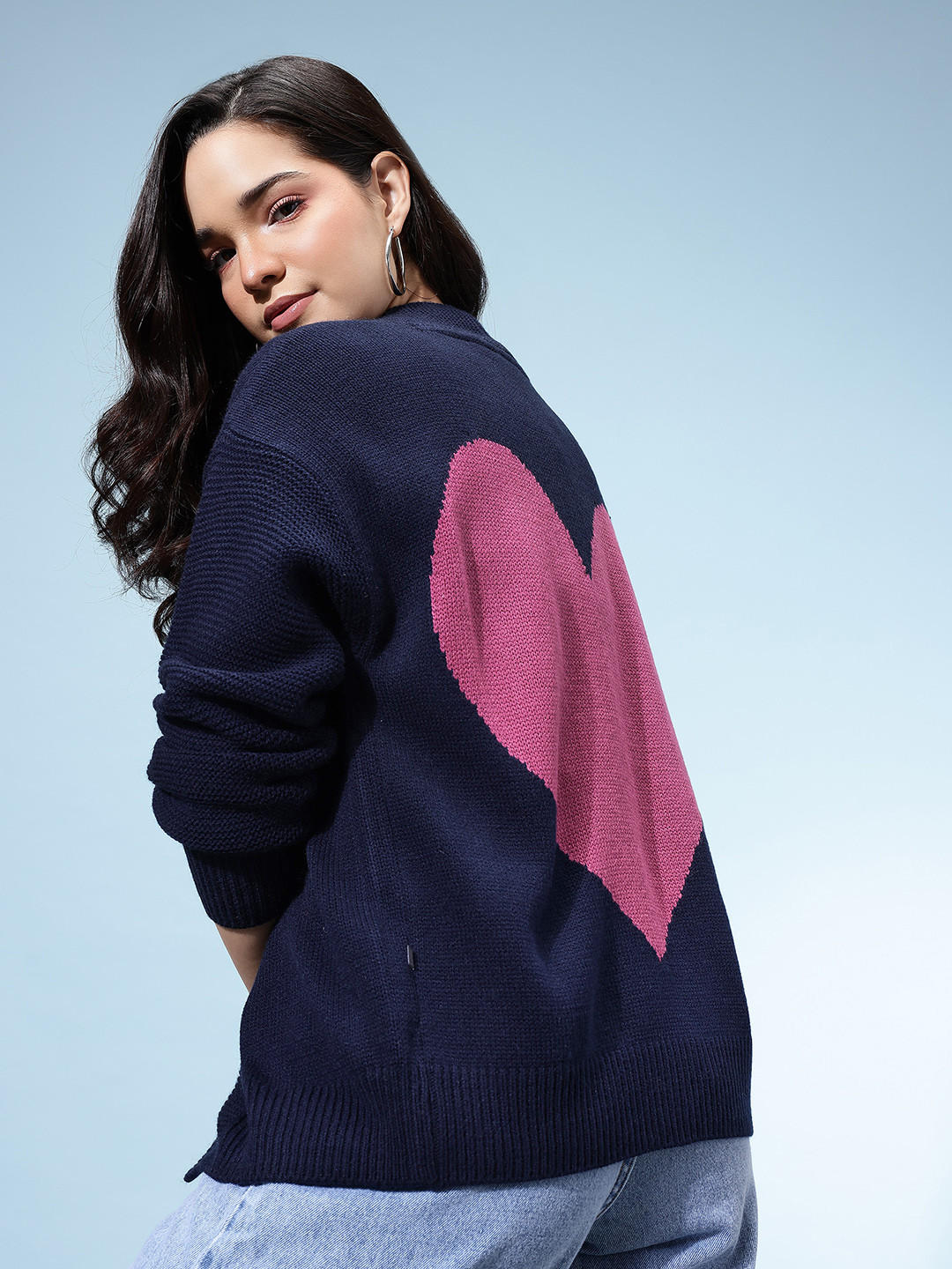 glitchez Self Design Conversational Front-Open Oversized Sweater