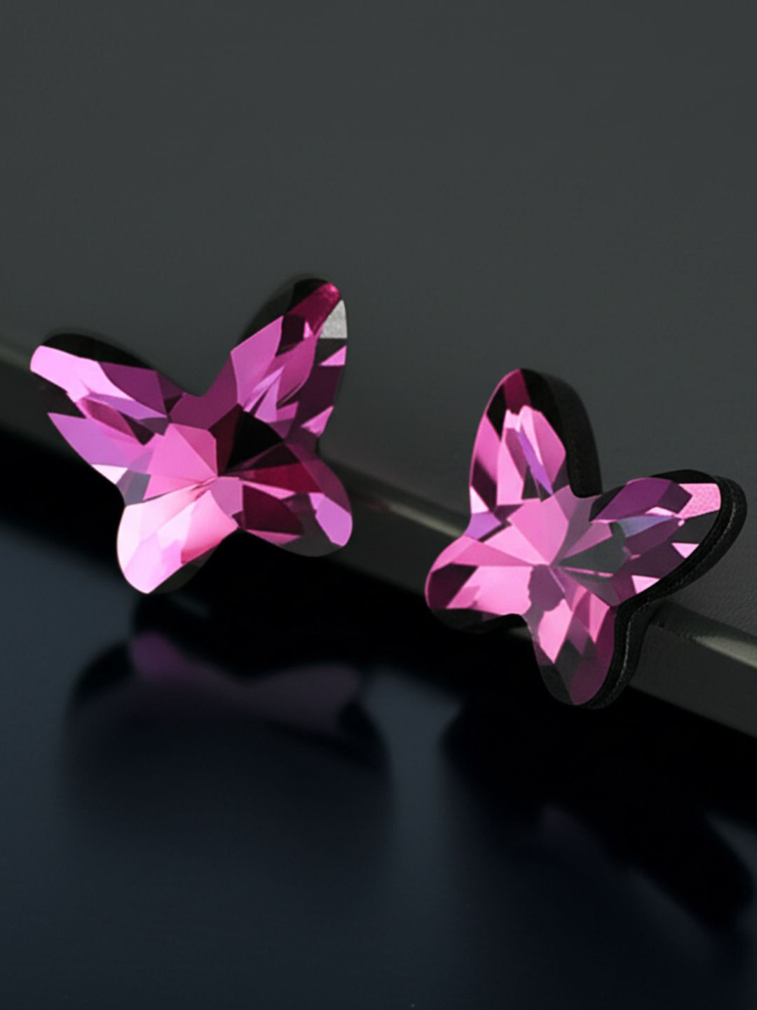 Young & Forever Stainless Steel Rhodium-Plated Swarovski Crystal Studded Butterfly Studs