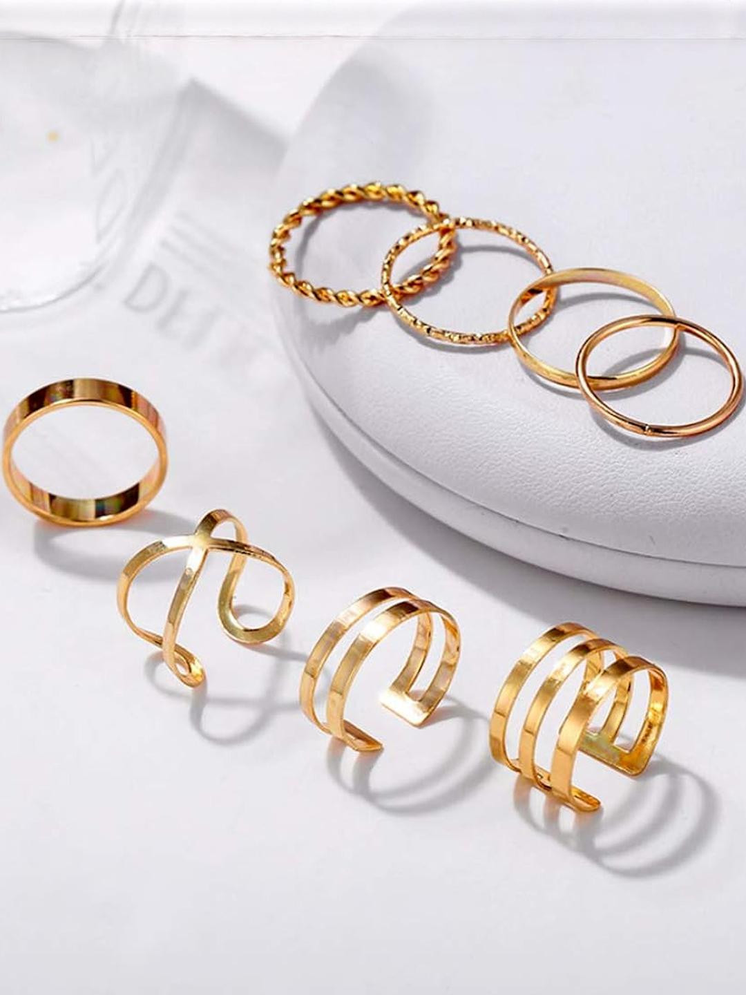 DressBerry Women Set of 8 Daily Wear Gold-Plated Rings