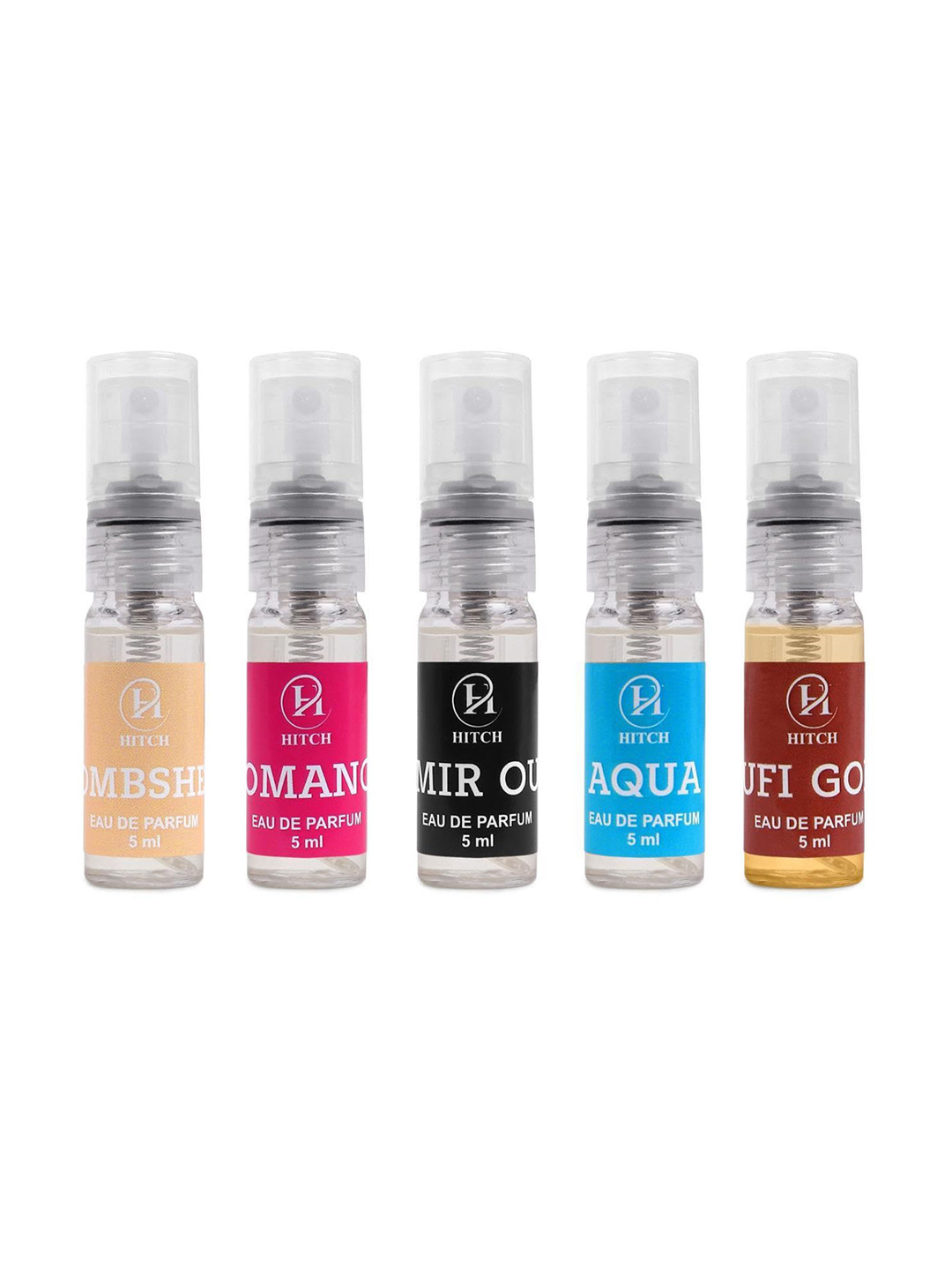HITCH Set Of 5 Alochol-Free EDP Combo - 5 ml Each - Romance & Bombshell & Sufi Gold & Aqua