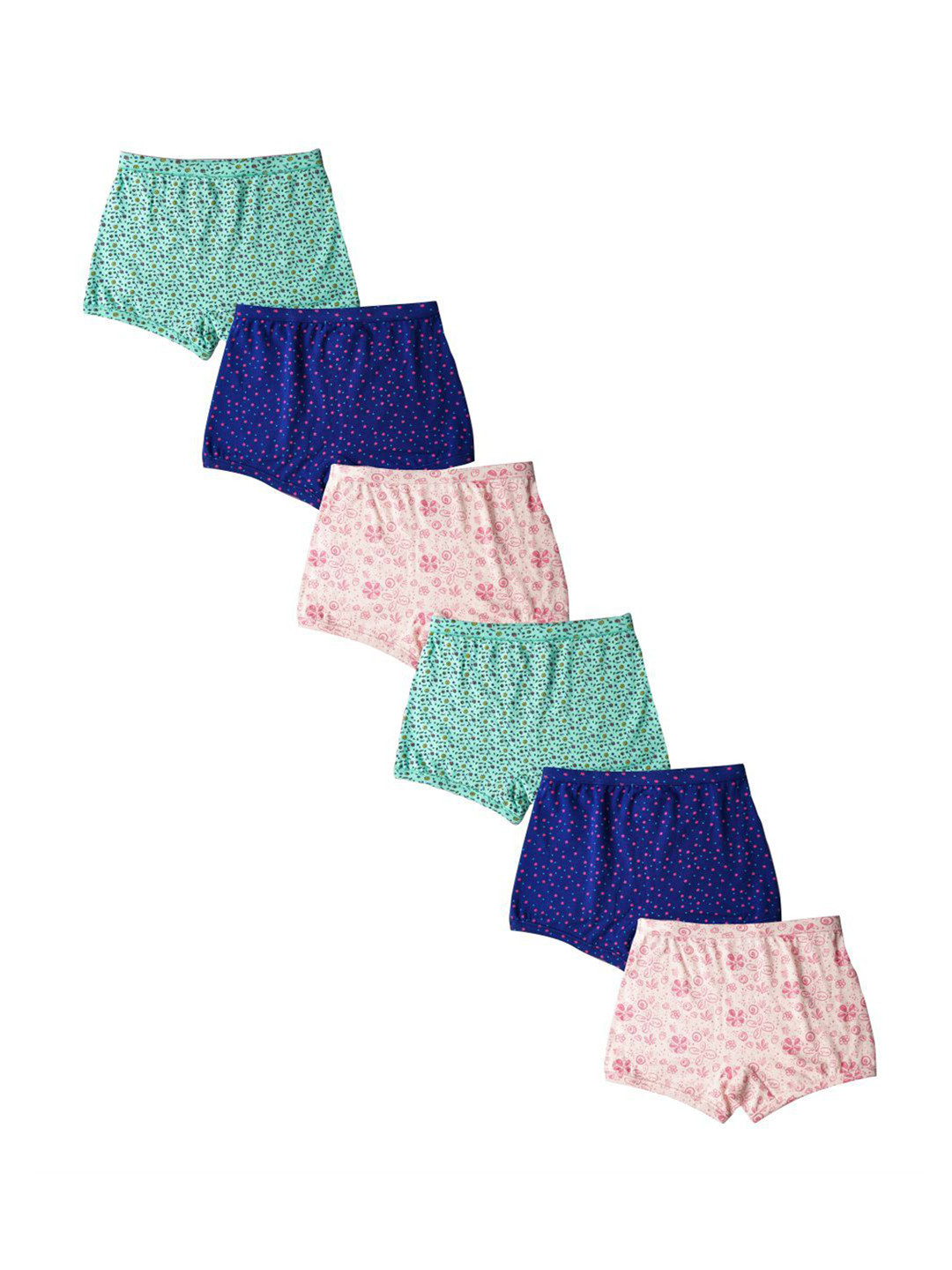 Red Rose Girls Pack Of 6 Floral Printed Mid-Rise Boy Shorts Briefs BABY-170