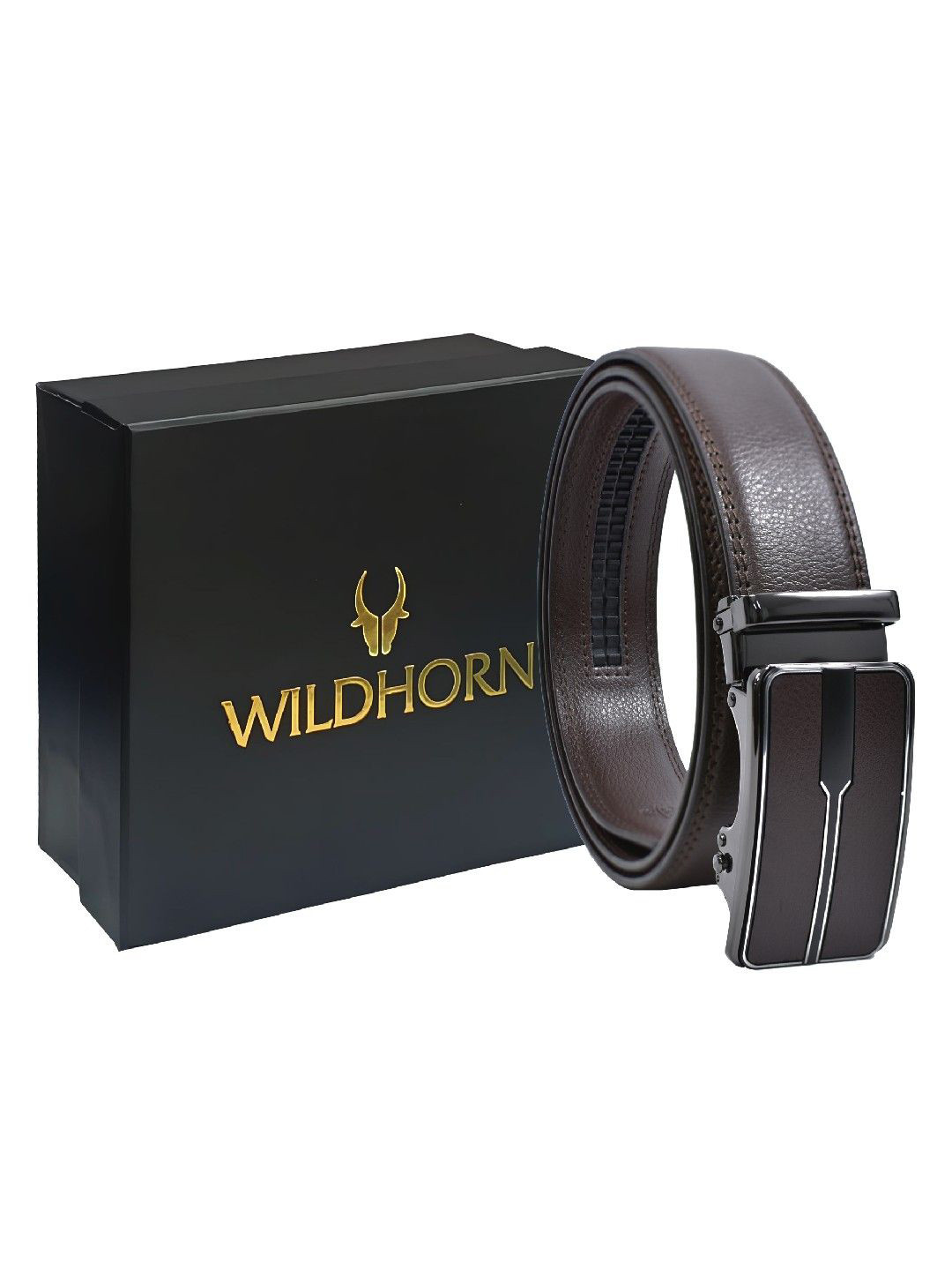 WildHorn Men Textured Autolock Leather Adjustable Formal Belt