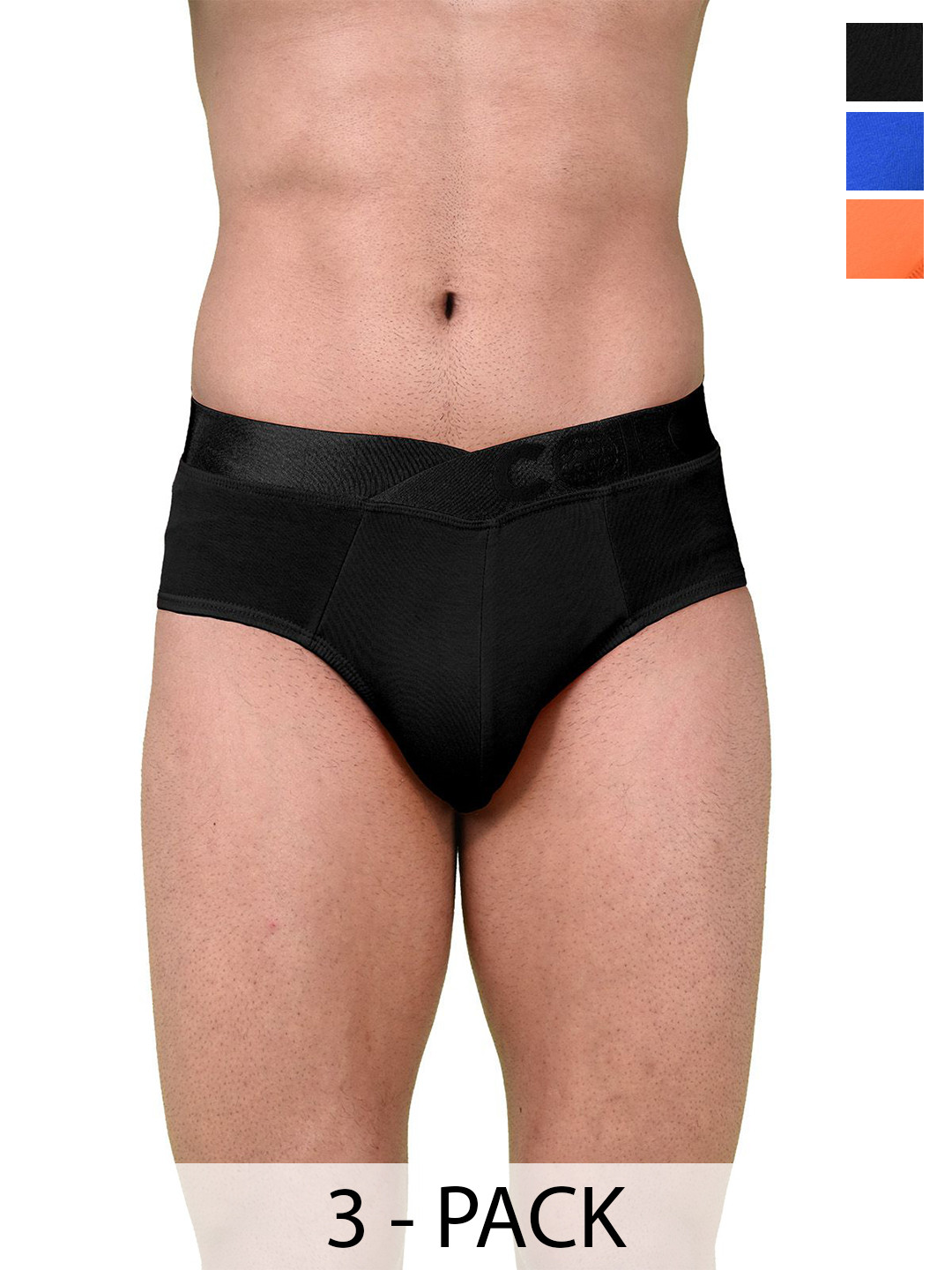 COLORS by Rupa Frontline Pack Of 3 Mid Rise Outer Elastic Briefs 1002-B-BrOrng-ElBL