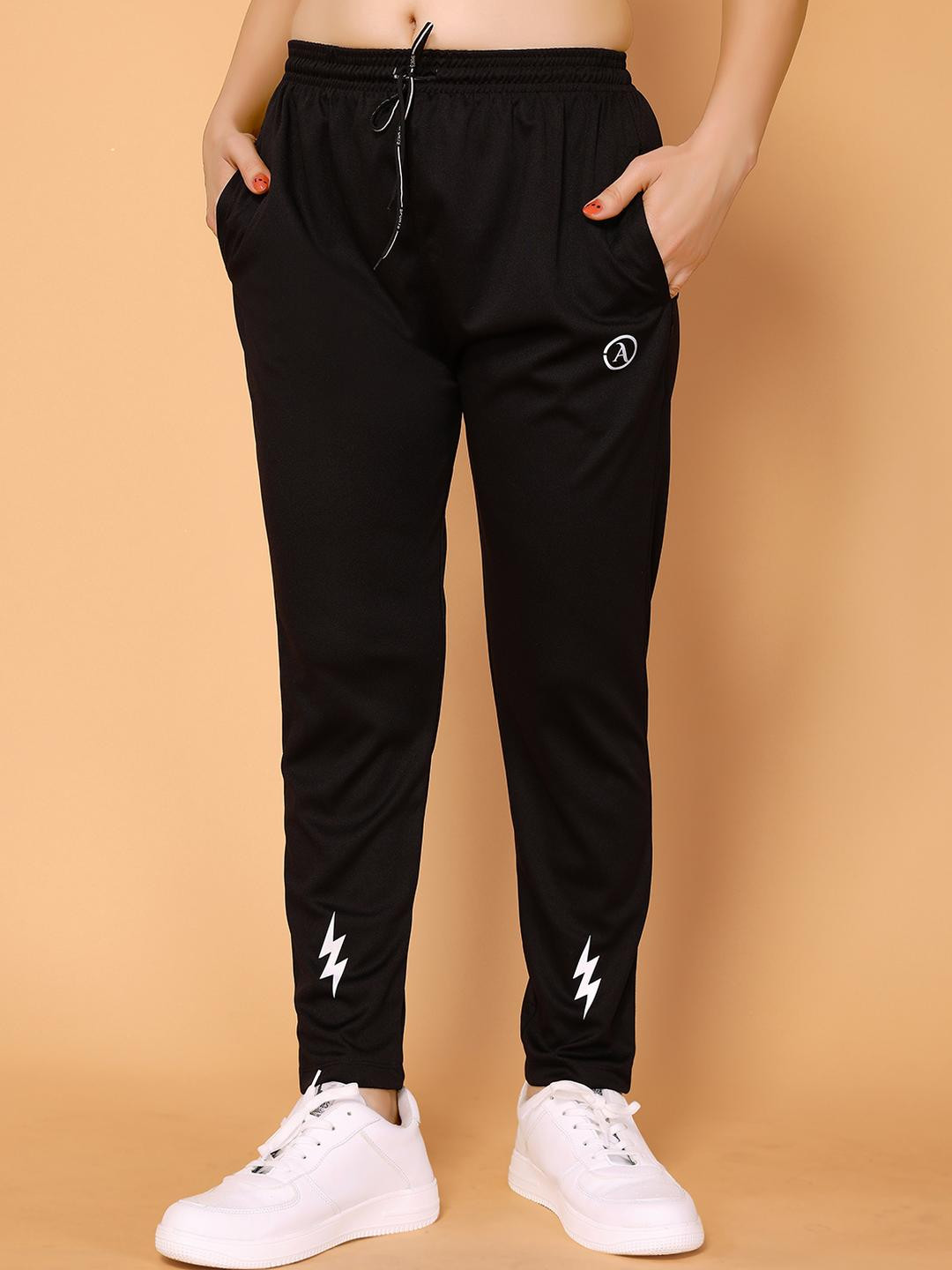 Moda Rapido Women Black Plain Lycra for Casual & Gym Wear Cotton Drawstring Trackpants