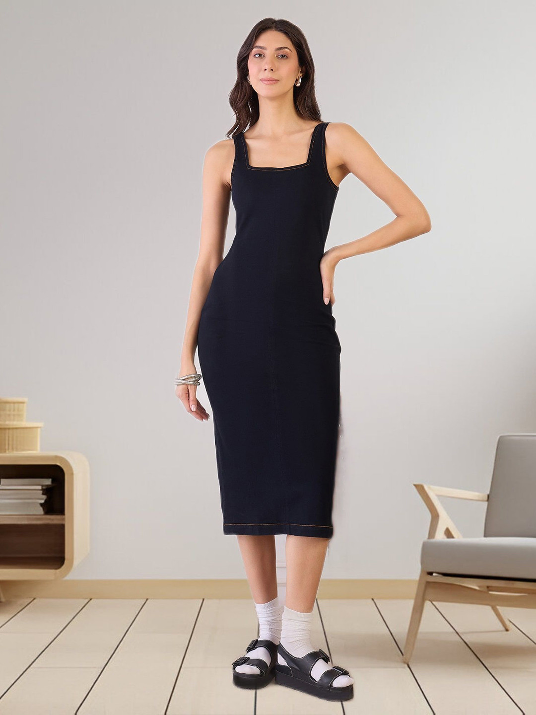 R.Code by The Roadster Life Co.Women Shoulder Straps Denim Bodycon Dress