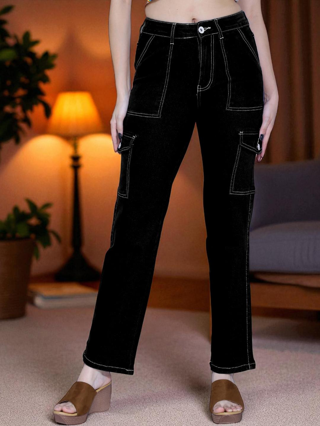 DressBerry Women Rockville Straight Fit High-Rise Cargo Jeans