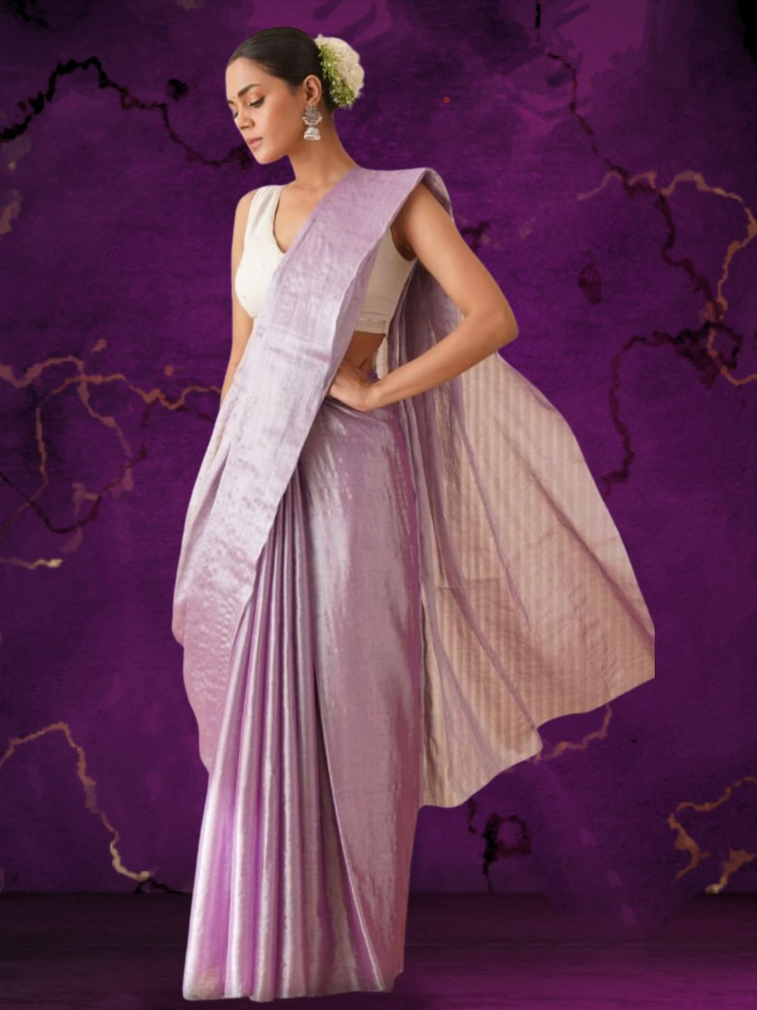 mrujaa Solid Zari Tissue Saree