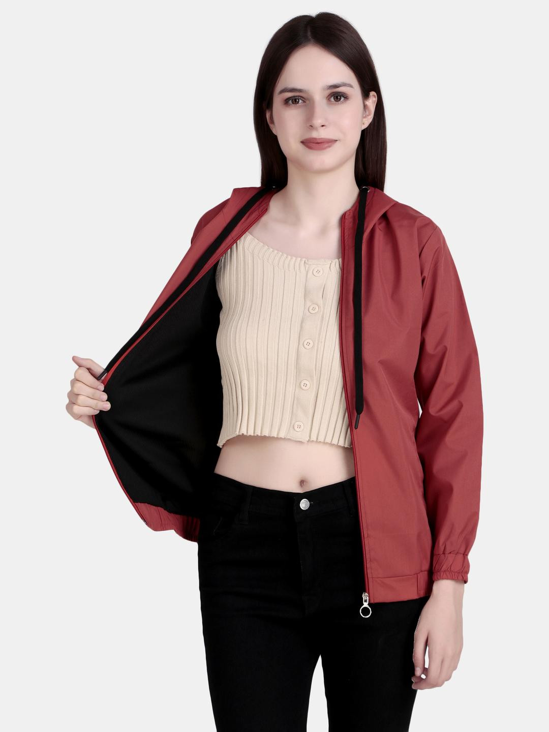 HERE&NOW Women Winter Zipper Hooded Windcheater