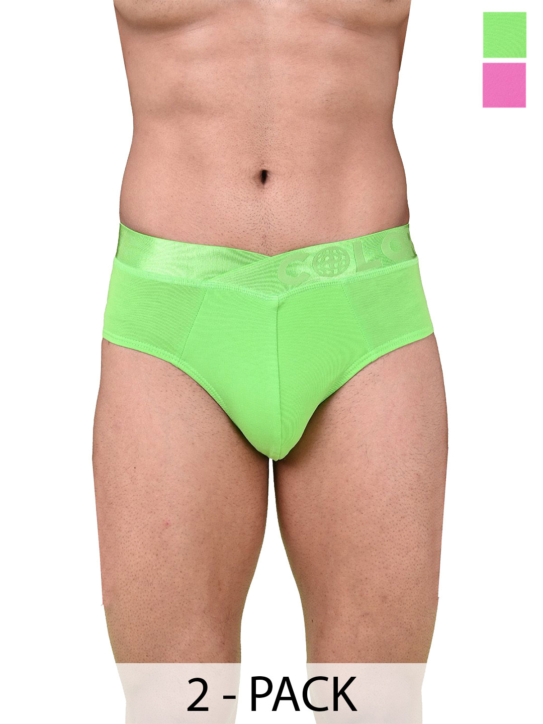 COLORS by Rupa Frontline Pack Of 2 Basic Briefs 1002-NGrn-PhPnk-NeonGreen-PhloxPink