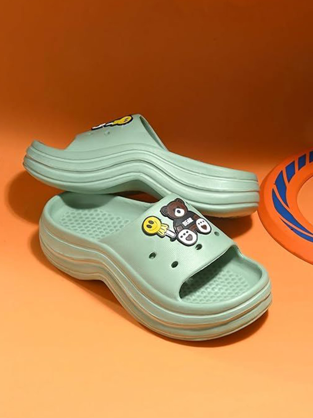 Deflow Self Design Bear Charm EVA Sliders Flip Flops