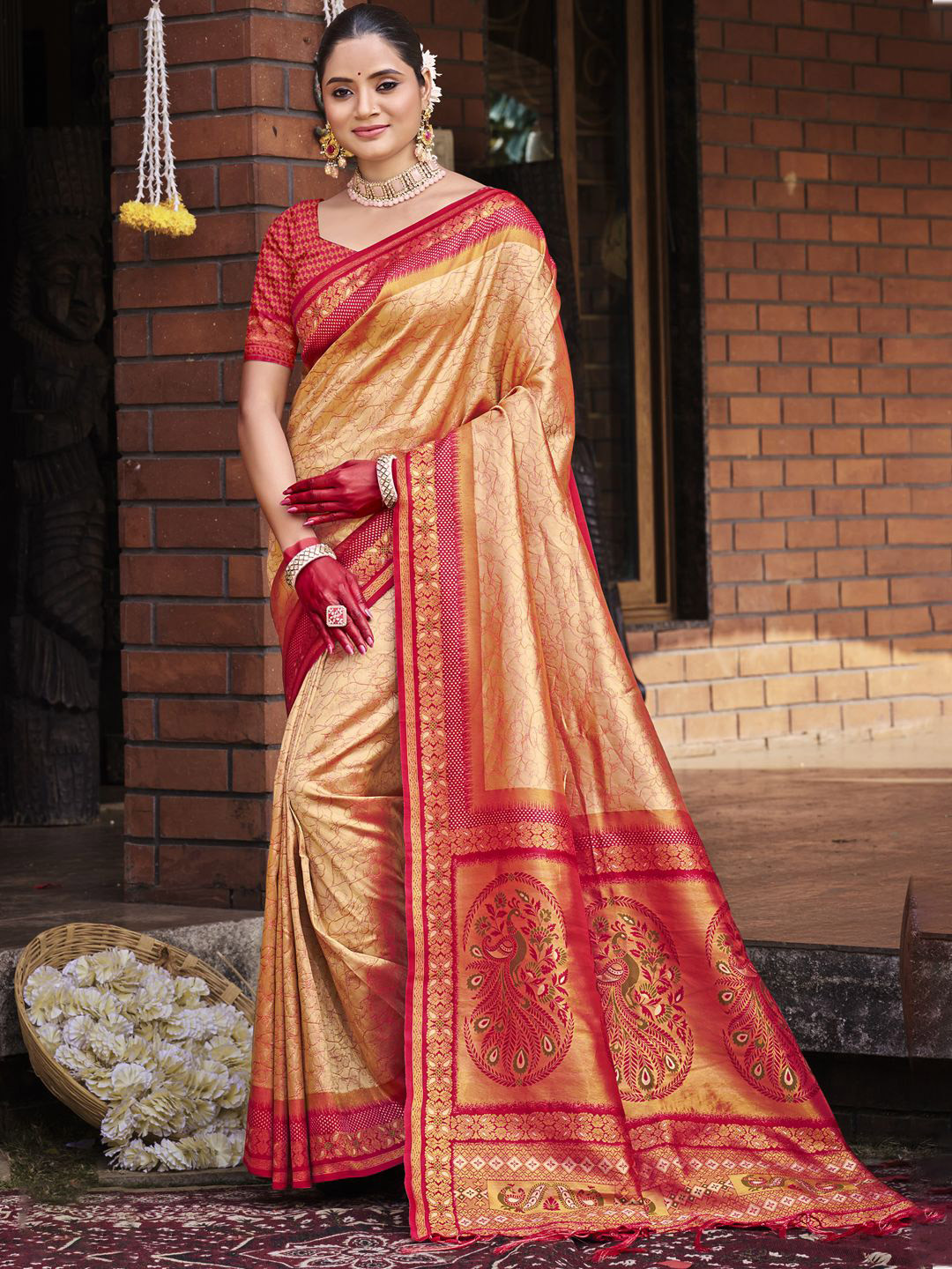 DEVATITHI Woven Design Zari Orange Silk Saree
