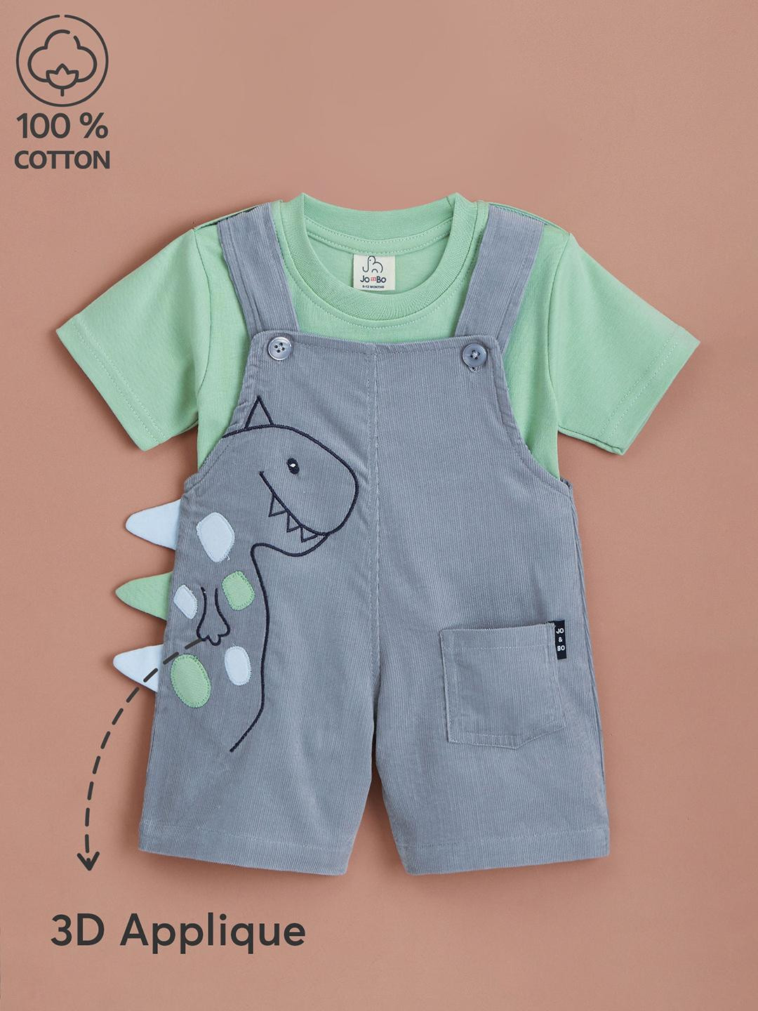 Hopscotch Kids-Unisex Green Pure Cotton Printed Clothing Set