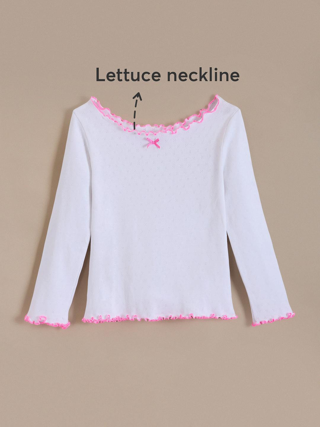 Hopscotch Girls White Printed Ribbed Ruffle T-shirt