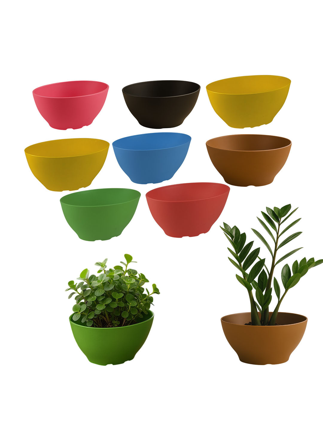 Go Hooked Multicolored Set of 10 Oval Plant Pot (22 x 13.5 x 11 cm)