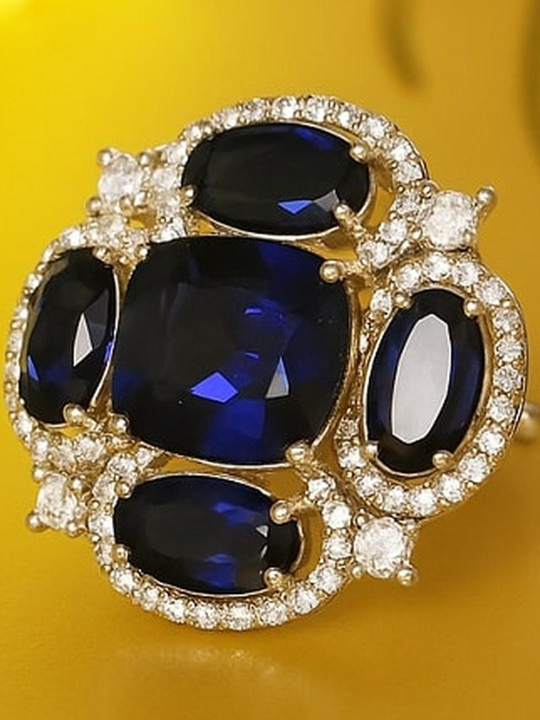 Manuvi Jewels Women Blue & Silver-Plated American Diamond Adjustable Alloy Ring