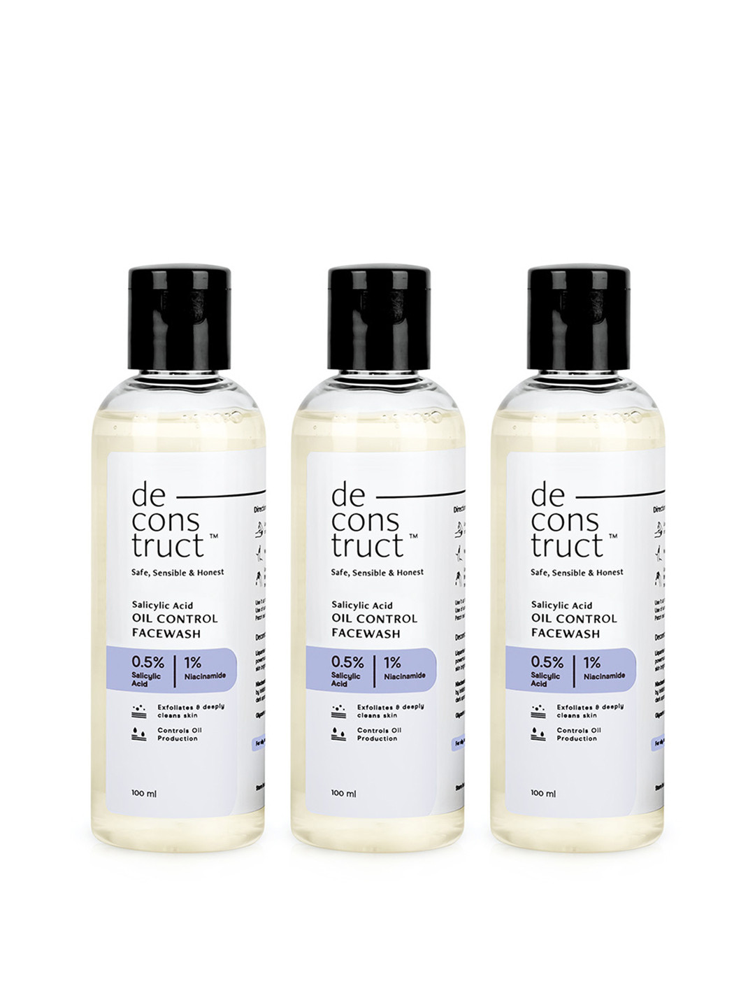 deconstruct Set of 3 Oil Control Face Wash with Salicylic Acid & Niacinamide 100ml each