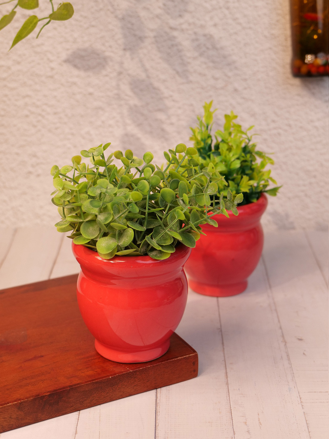 VarEesha Set of 2 Red Cylindrical Ceramic Planter
