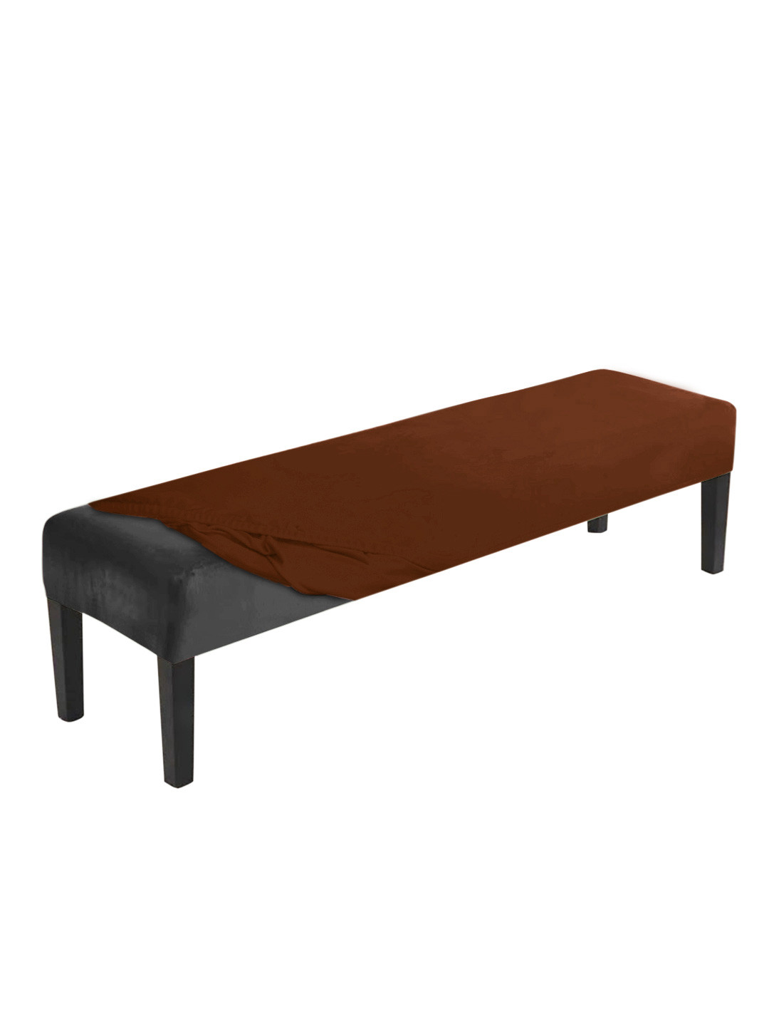 HOKIPO Brown Plain Velvet Dining Bench Cover
