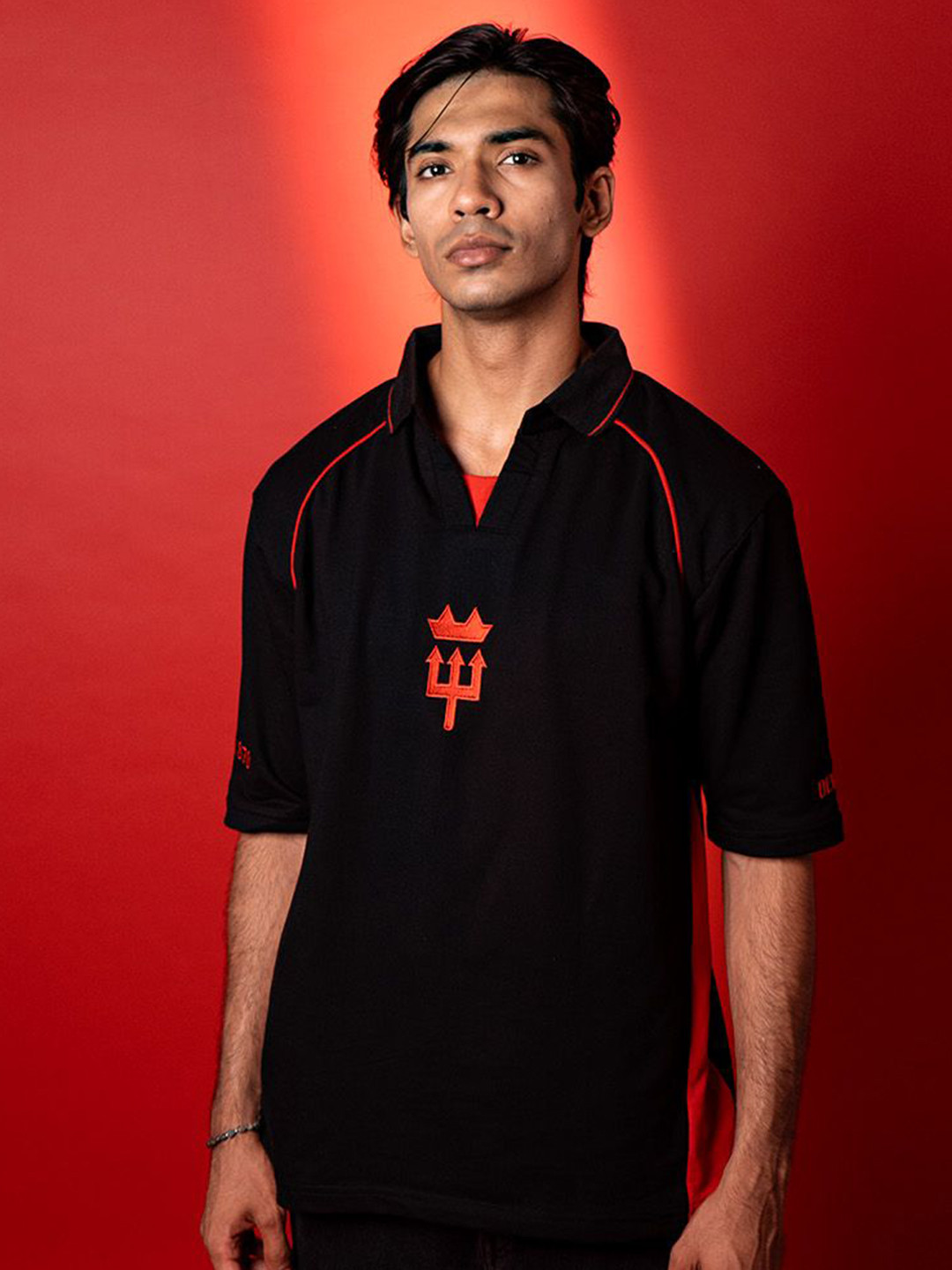 Shop Football Devils Vintage Solid Polo Collar Relaxed Fit T-Shirt