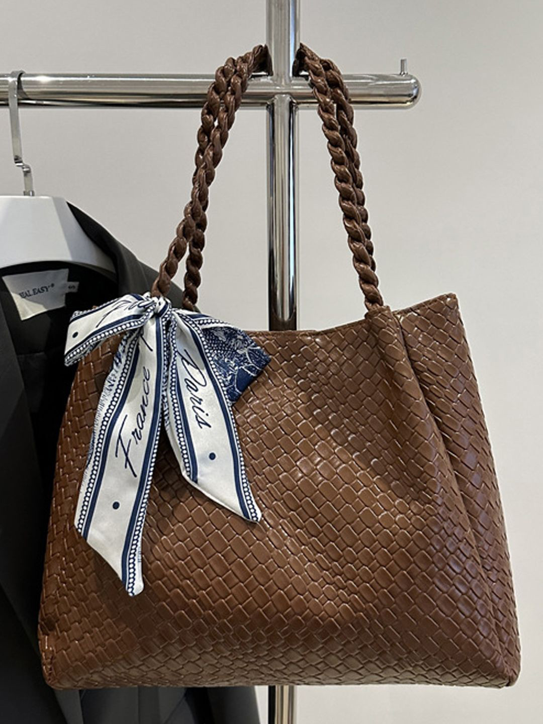 StyleCast Women Textured Structured Shoulder Bag with Bow Detail